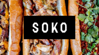 Three different sandwiches with black text box saying Soko.